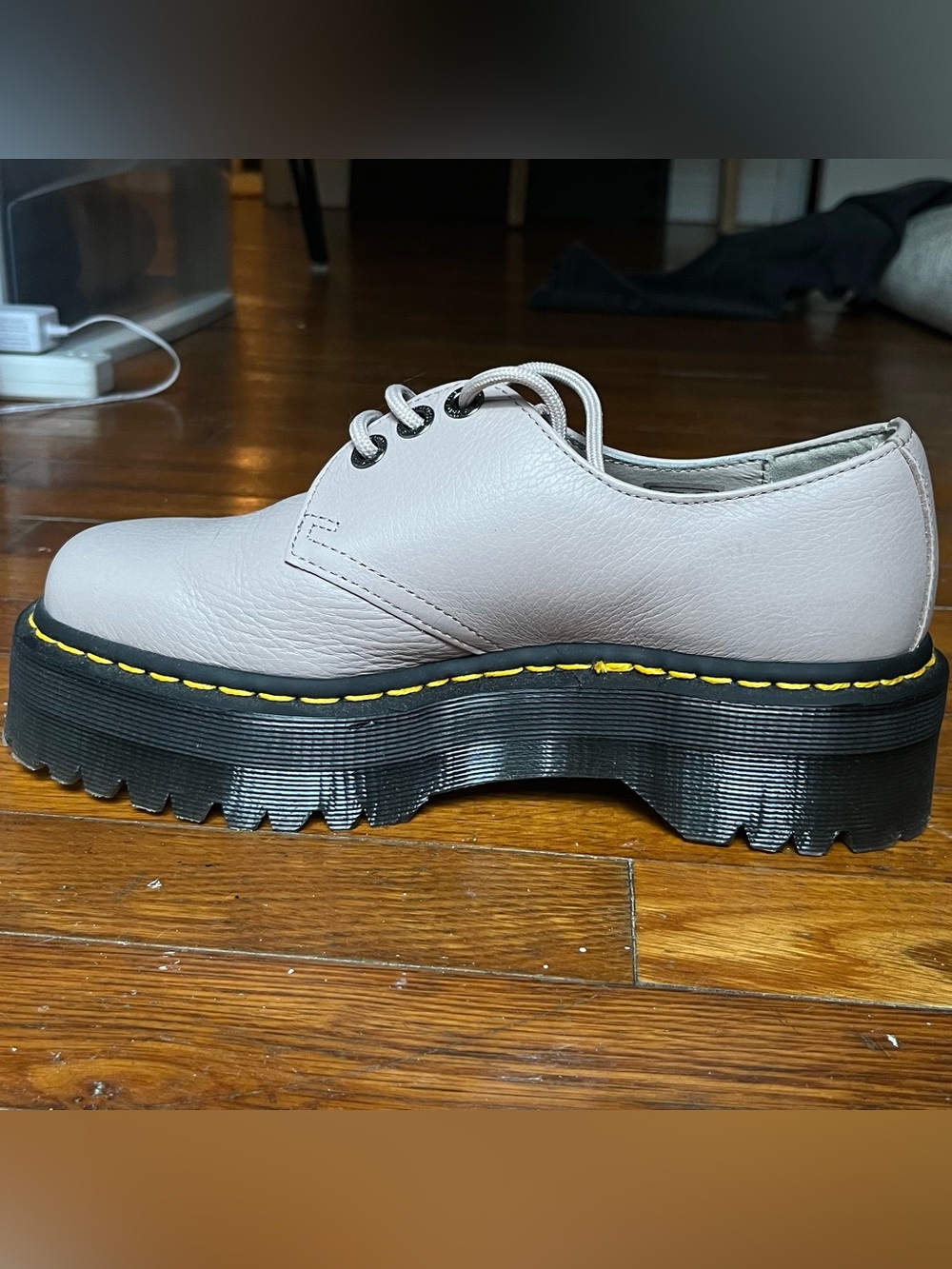 Taupe Leather Platform Shoes View 3